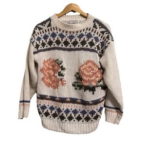 Nuggets Hand Knit‎ Sweater Women's Handmade Floral Open Knit